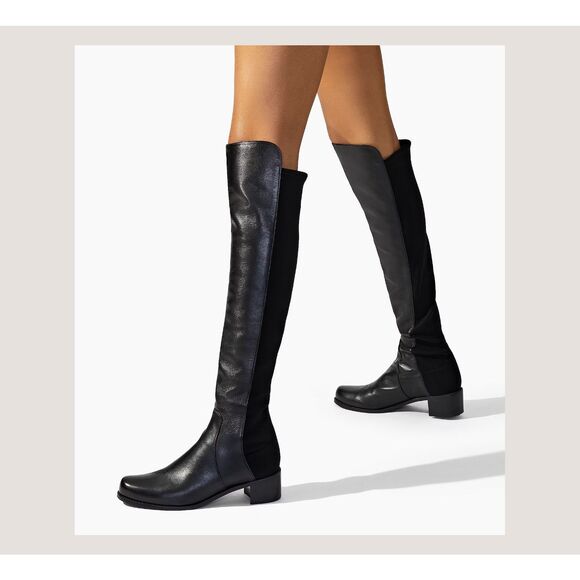 New Stuart Weitzman Leather Stretch 50/50 Over the Knee Black Boots Size 10B - Picture 1 of 6